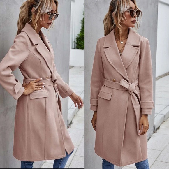 Jackets & Blazers - Light blush baby pink winter peacoat trench long jacket minimalist